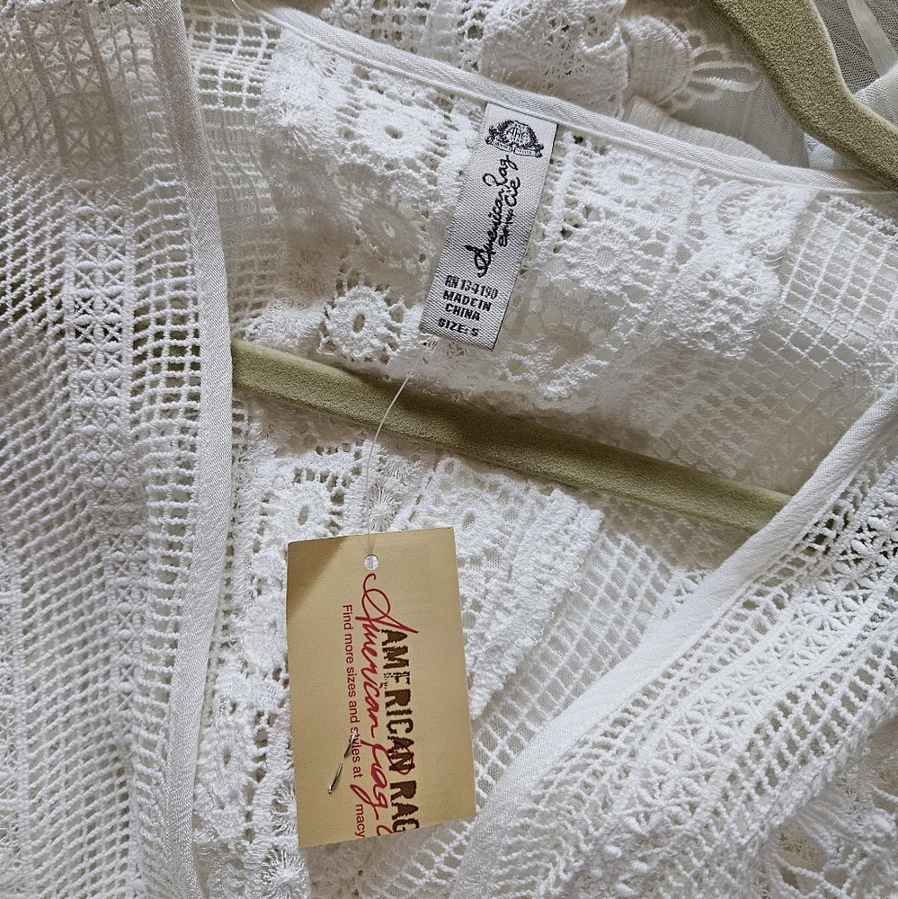 American Rag Maxi Kimono LS Tie Front Intricate Lace Sheer Egret White Small NWT - Picture 3 of 14